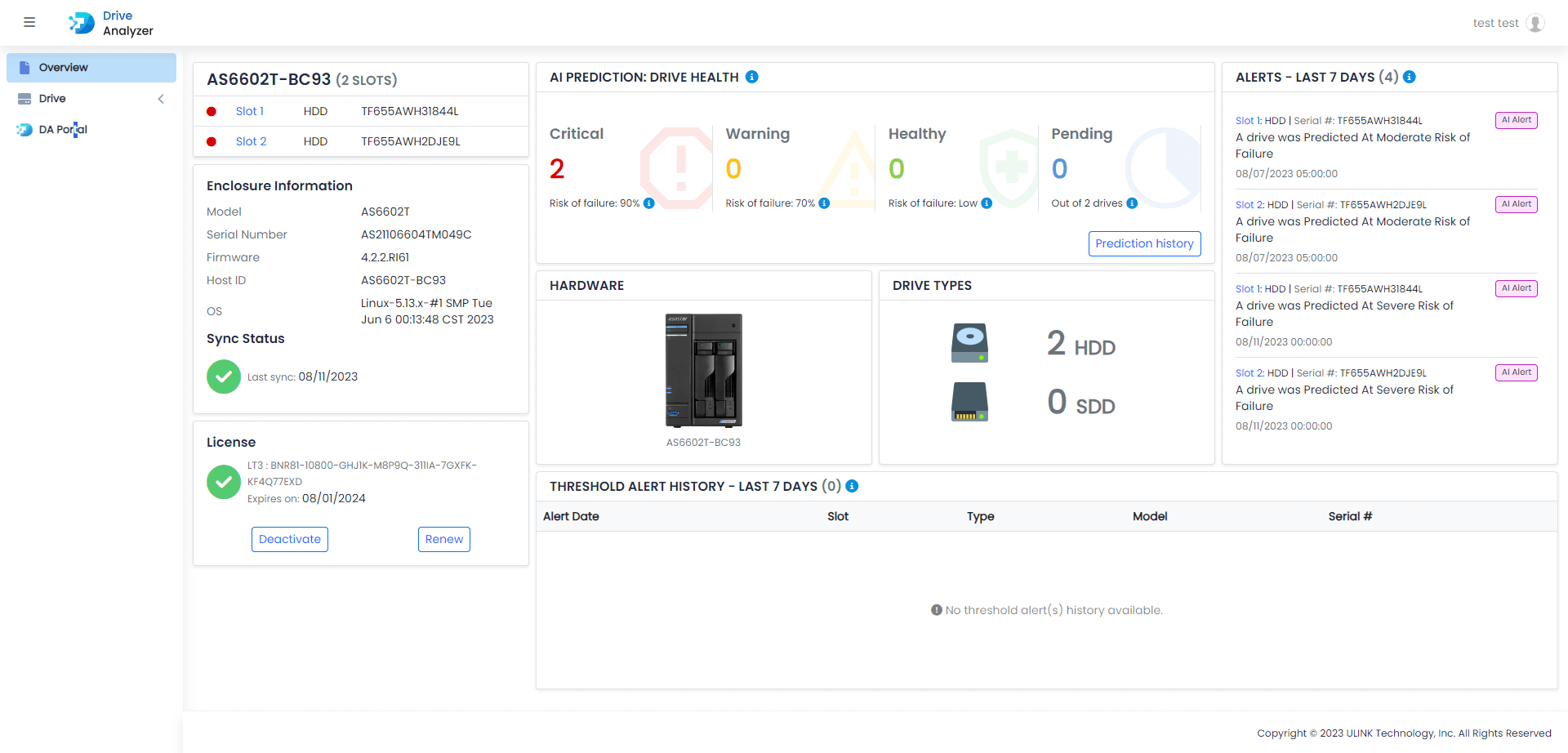 DA Drive Analyzer on ASUSTOR NAS